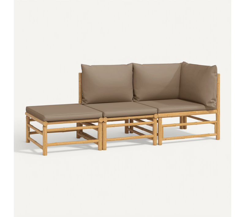 Salon De Jardin 3 Pièces Avec Coussins Taupe Bambou Modulaire