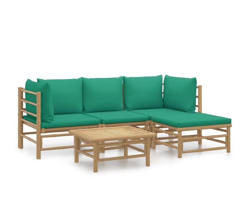 Salon De Jardin 5 Pièces Avec Coussins Vert Bambou