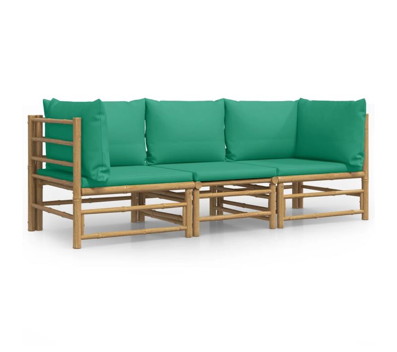 Salon De Jardin 3 Pièces Avec Coussins Vert Bambou