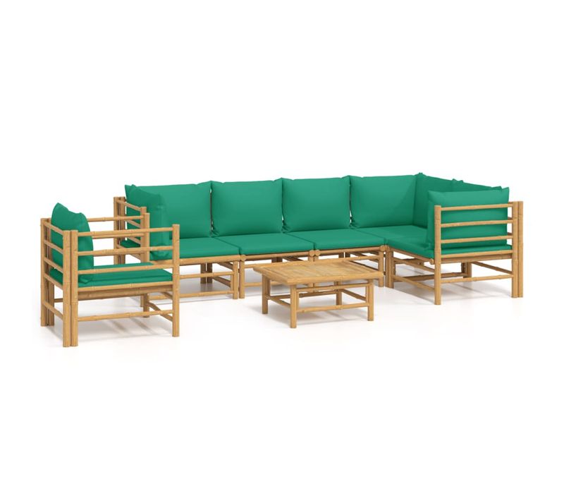 Salon De Jardin 7 Pièces Avec Coussins Vert Bambou