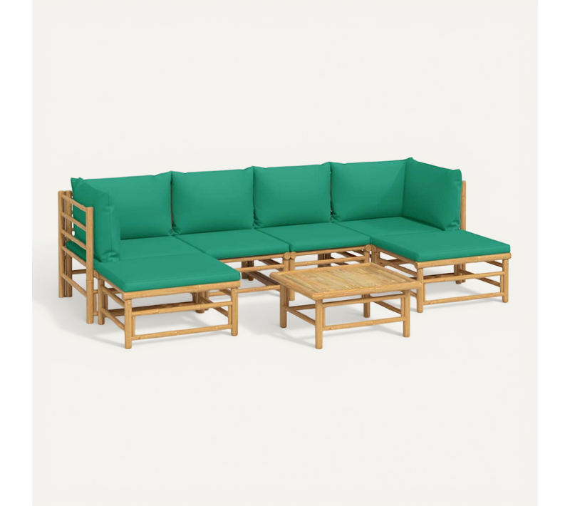 Salon De Jardin 7 Pièces Avec Coussins Vert Bambou Modulaire