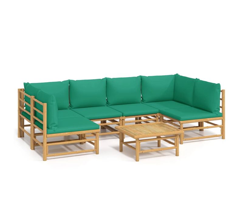 Salon De Jardin 7 Pièces Avec Coussins Vert Bambou