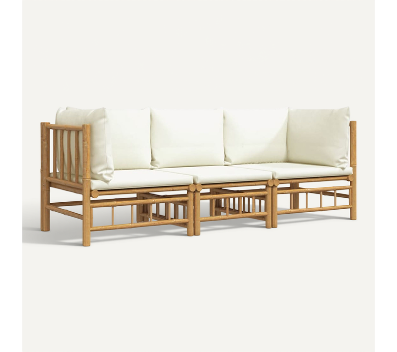 Salon De Jardin 3 Pièces Avec Coussins Blanc Crème Bambou Modulaire