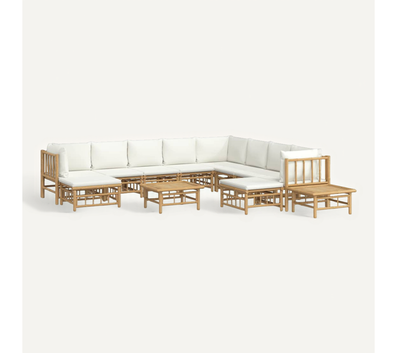 Salon De Jardin 12 Pièces Avec Coussins Blanc Crème Bambou Modulaire