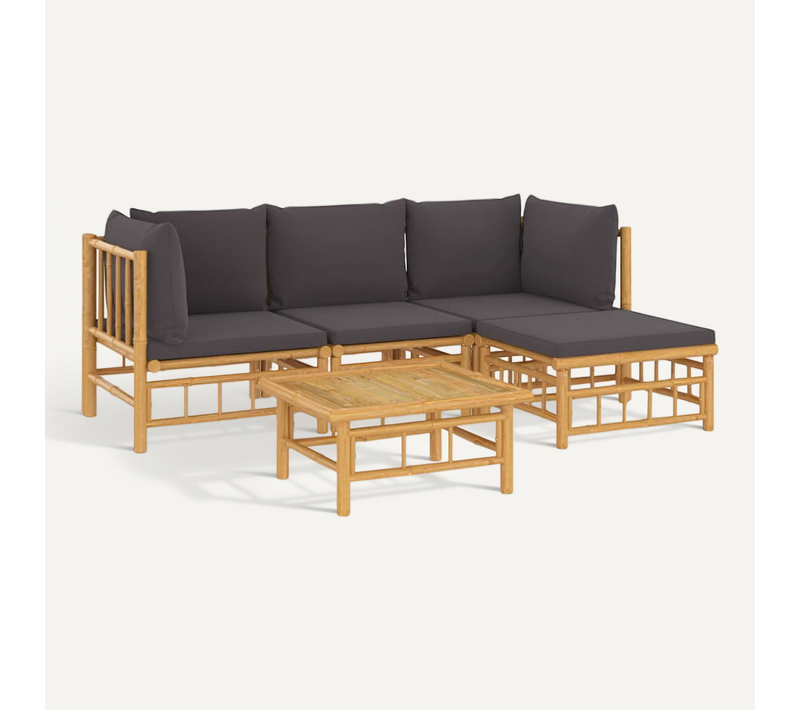 Salon De Jardin 5 Pièces Avec Coussins Gris Foncé Bambou Modulaire