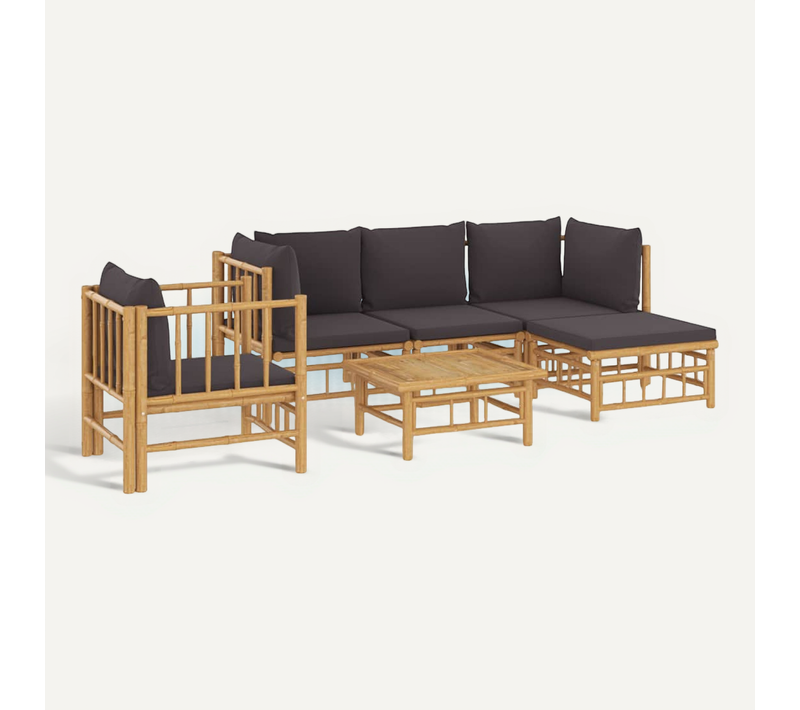 Salon De Jardin 6 Pièces Avec Coussins Gris Foncé Bambou Modulaire