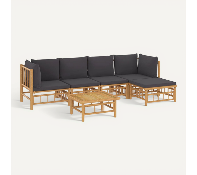 Salon De Jardin 6 Pièces Avec Coussins Gris Foncé Bambou Modulaire