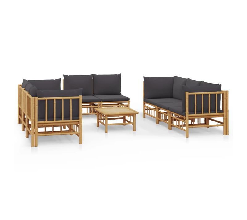 Salon De Jardin 9 Pièces Avec Coussins Gris Foncé Bambou