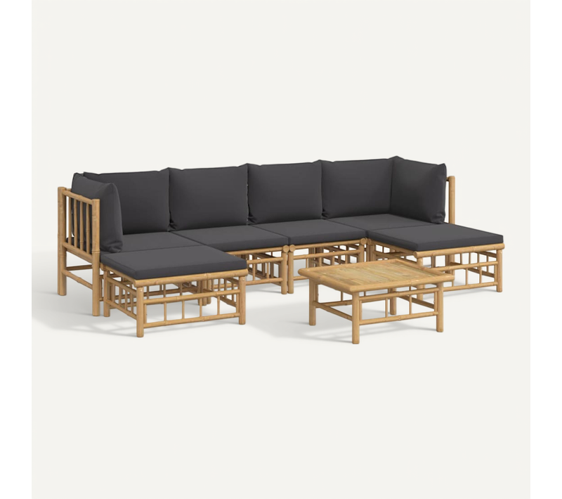 Salon De Jardin 7 Pièces Avec Coussins Gris Foncé Bambou Modulaire
