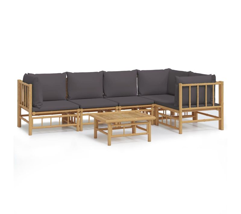 Salon De Jardin 6 Pièces Avec Coussins Gris Foncé Bambou