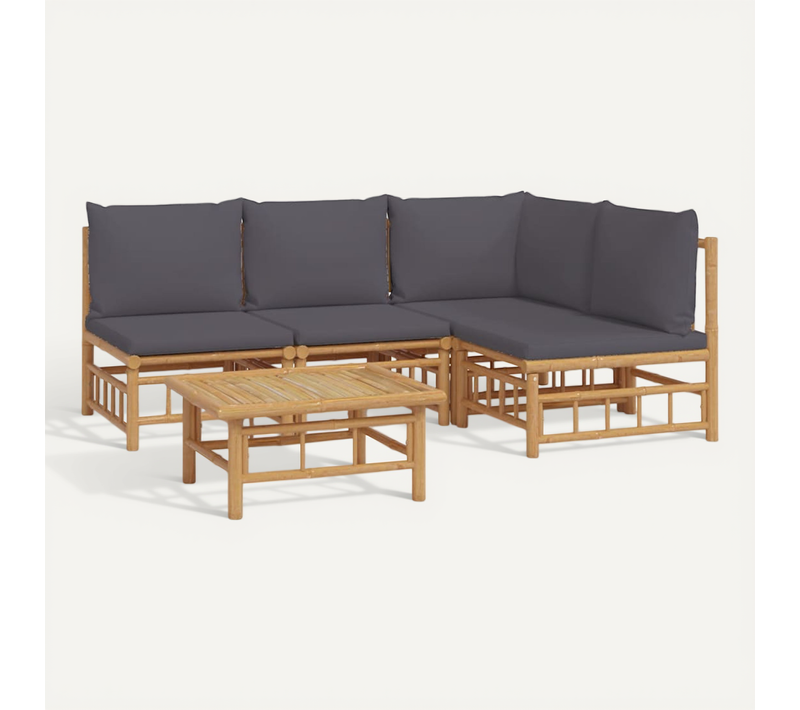 Salon De Jardin 5 Pièces Avec Coussins Gris Foncé Bambou Modulaire
