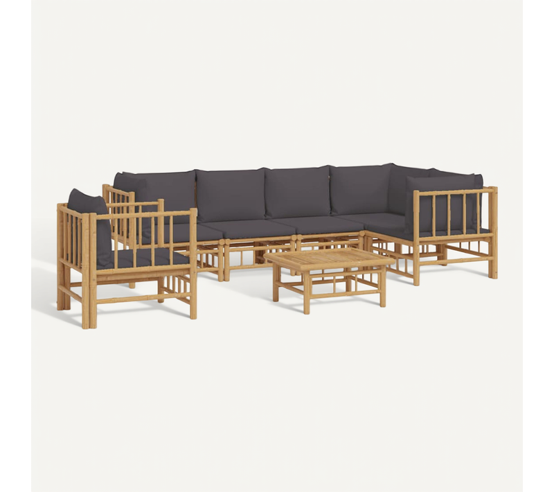 Salon De Jardin 7 Pièces Avec Coussins Gris Foncé Bambou Durable