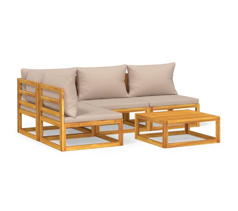 Salon De Jardin 5 Pièces Avec Coussins Taupe Bois Massif