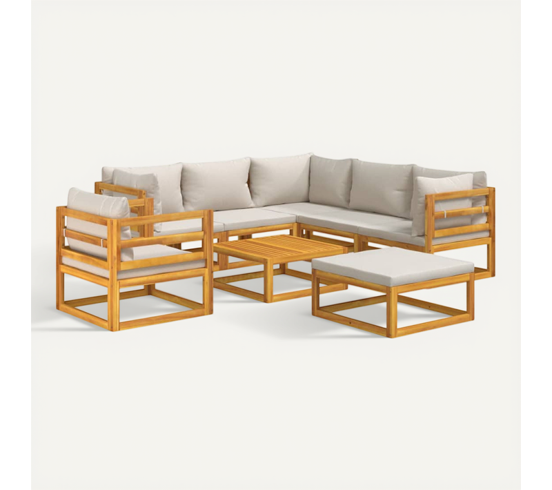 Salon De Jardin 8 Pièces Avec Coussins Gris Clair Bois Massif Modulaire