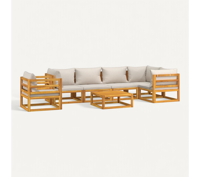Salon De Jardin 7 Pièces Avec Coussins Gris Clair Bois Massif Modulaire