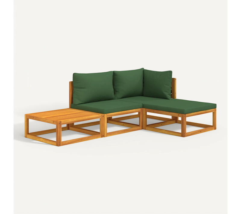 Salon De Jardin 4 PCs Avec Coussins Vert Bois Massif