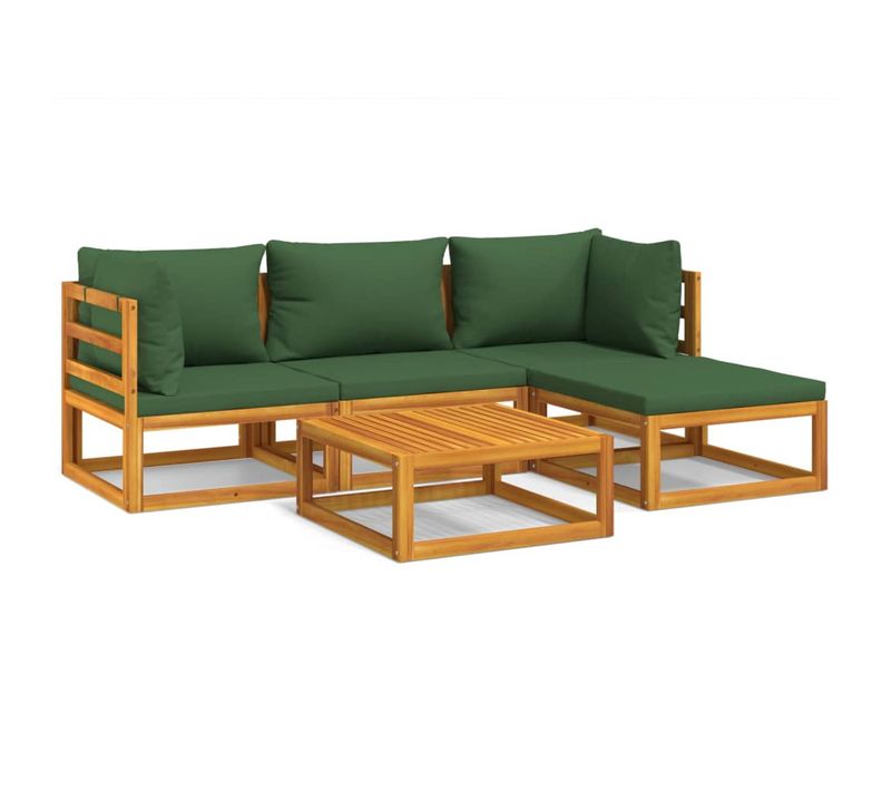 Salon De Jardin 5 Pièces Avec Coussins Vert Bois Massif