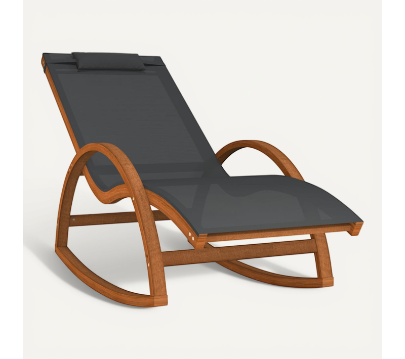 Fauteuil À Bascule Ergonomique En Textilène Gris Et Bois De Peuplier Avec Coussin