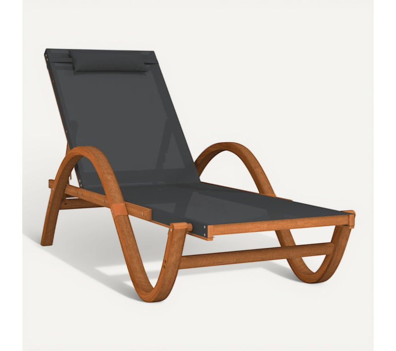Chaise Longue Extérieure En Bois Massif Avec Coussin - 180x89x74 Cm - Gris Anthracite