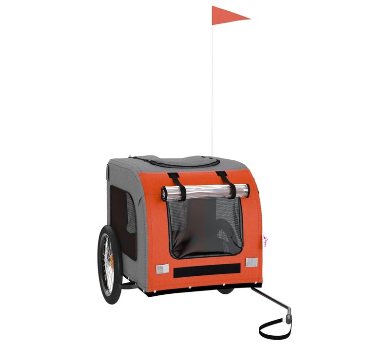 Remorque Vélo Pour Animaux Tissu Oxford Orange Gris Charge 45 Kg Cadre Fer