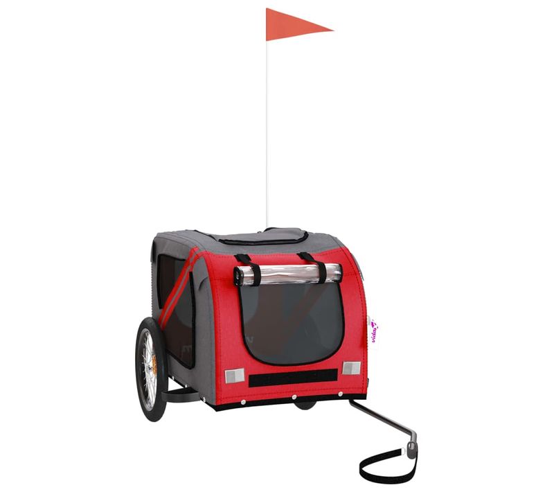 Remorque Vélo Animaux Tissu Oxford Rouge Gris Cadre Fer Charge 45 Kg