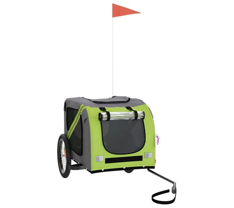 Remorque Vélo Animaux Tissu Oxford Vert Gris Cadre Fer Charge 45 Kg