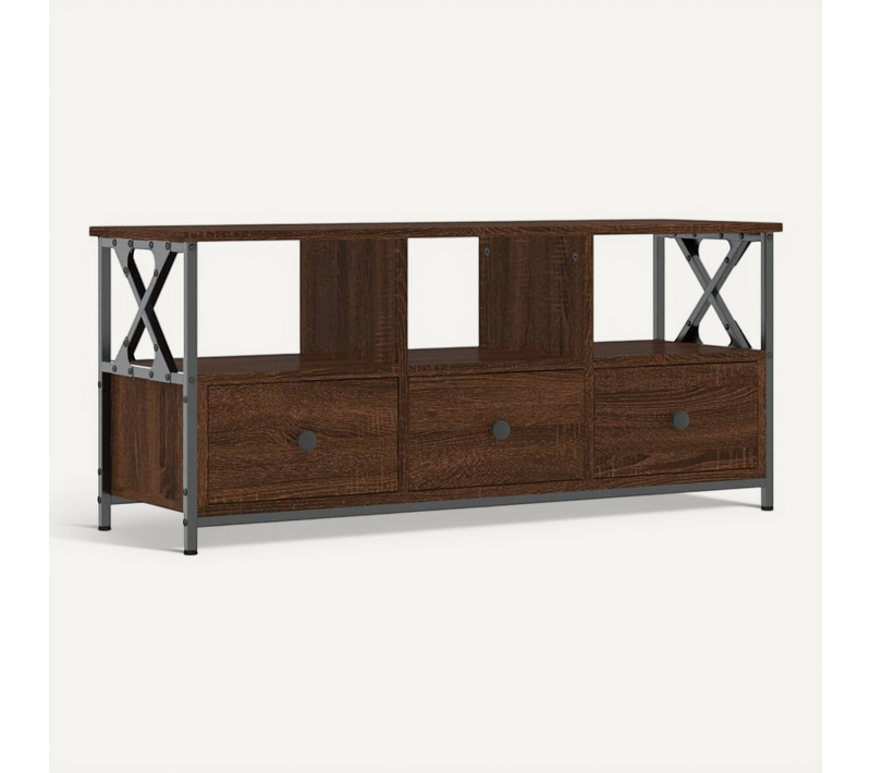 Meuble TV Chêne Marron 102x33x45 Cm Bois Contreplaqué Et Fer