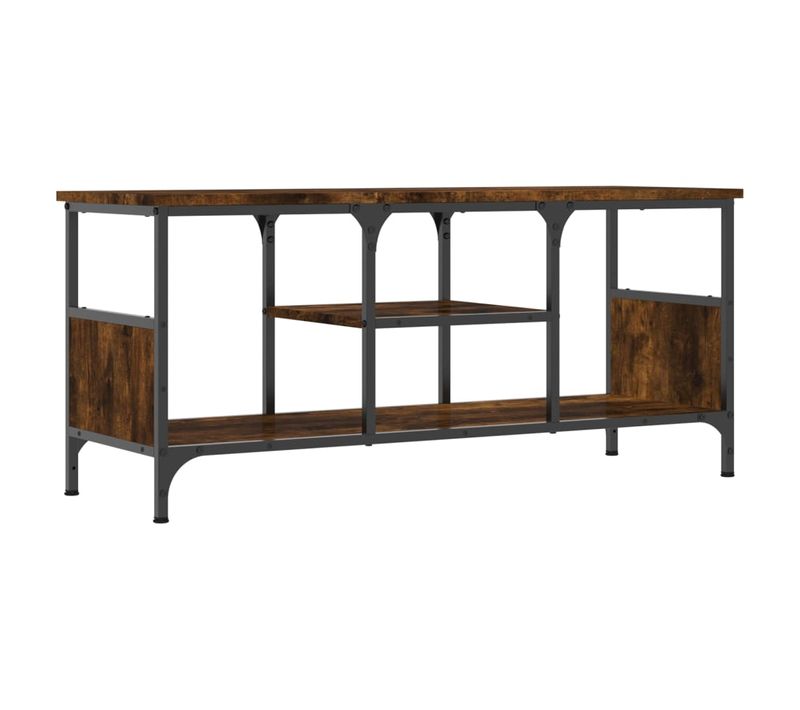 Meuble TV Chêne Fumé 100x35x45 Cm Bois Contreplaqué Et Fer