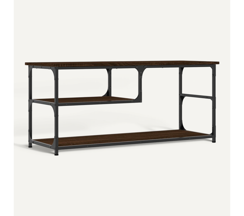 Meuble TV Chêne Marron 103x38x46,5cm Bois Contreplaqué Et Acier