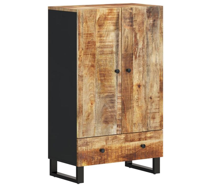 Buffet Haut Avec Tiroir 60x33x100cm Bois Massif Manguier Et Fer