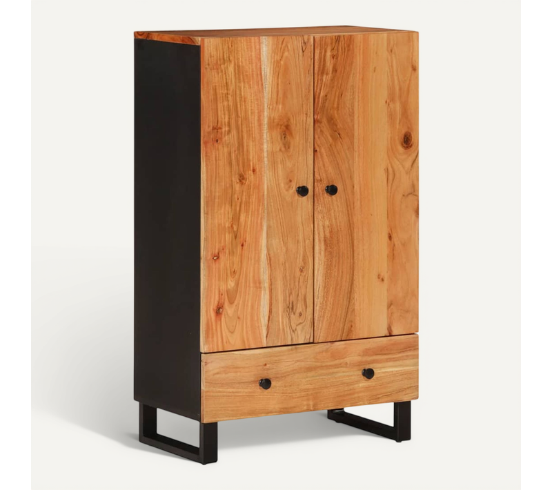 Buffet Haut Avec Tiroir 60x33x100cm Bois Massif D'acacia Et Fer
