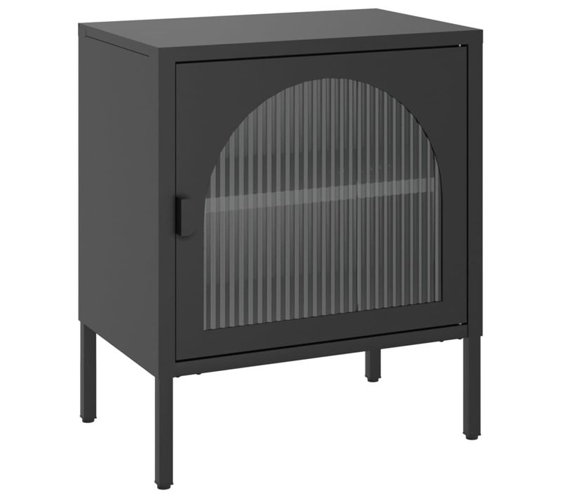 Table De Chevet Noir 50x35x60 Cm Verre Et Acier