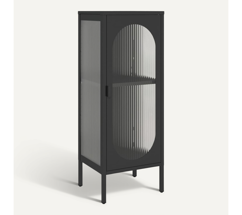 Buffet Noir 40x35x105 Cm Verre Et Acier