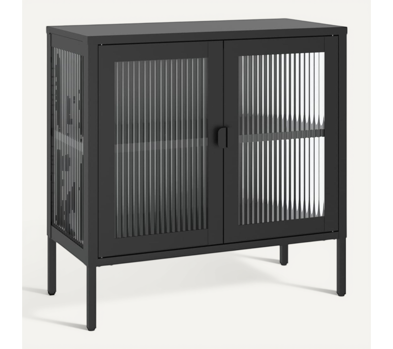 Buffet Noir 70x35x70 Cm Verre Et Acier