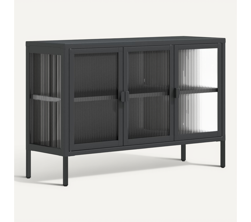 Buffet Noir 105x35x70 Cm Verre Et Acier