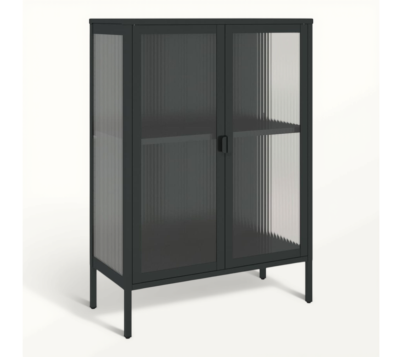 Buffet Noir 75x35x105 Cm Verre Et Acier