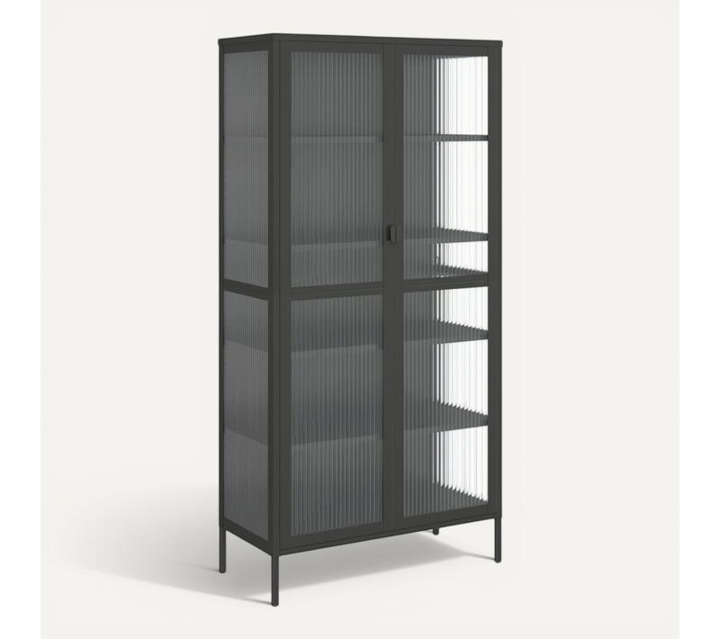 Buffet Haut Noir 85x40x180 Cm Verre Et Acier