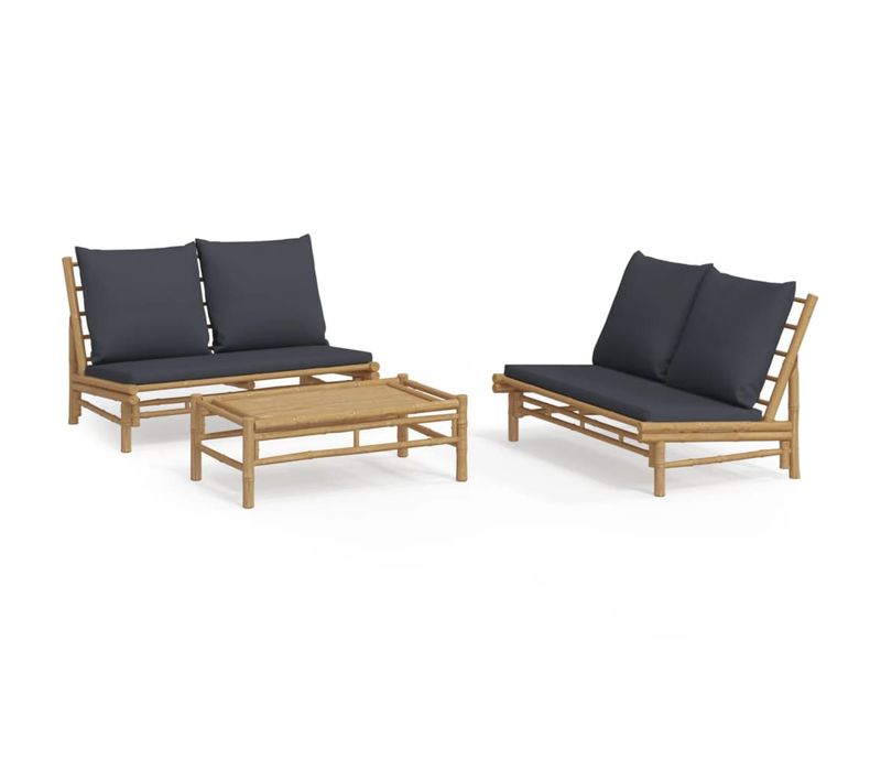 Salon De Jardin 3 Pièces Avec Coussins Gris Foncé Bambou