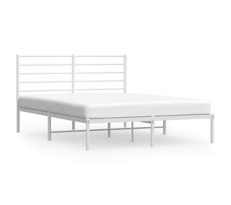 Cadre De Lit Métal Sans Matelas Et Tête De Lit Blanc 135x190 Cm