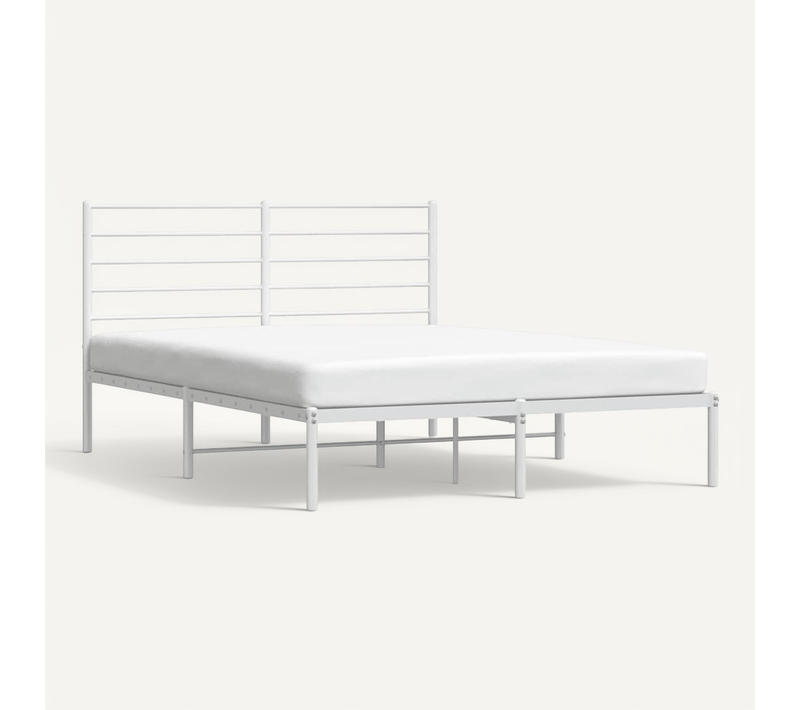 Cadre De Lit Métal Sans Matelas Et Tête De Lit Blanc 140x190 Cm