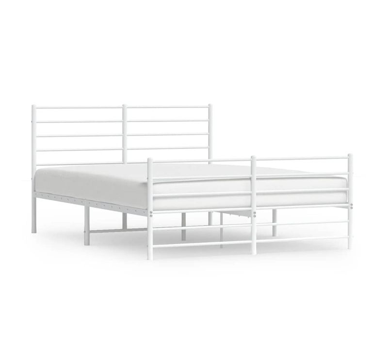 Cadre De Lit Métal Sans Matelas Et Pied De Lit Blanc 140x190 Cm