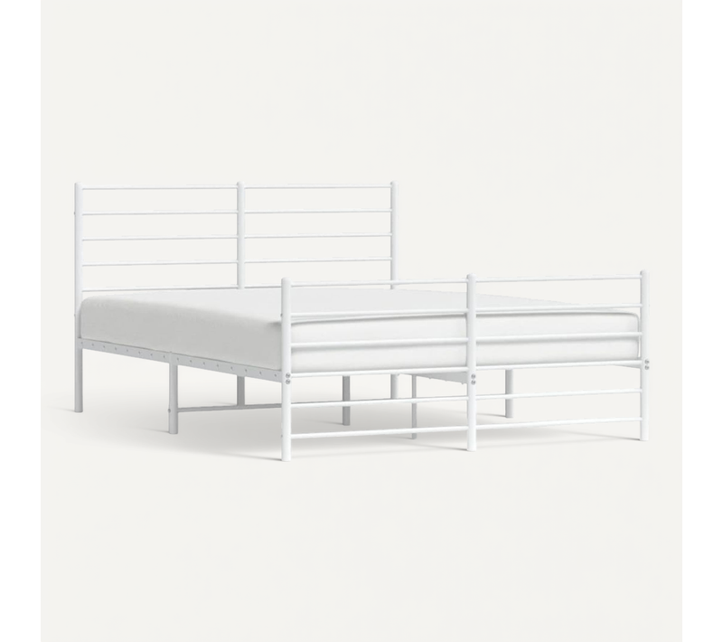Cadre De Lit Métal Sans Matelas Et Pied De Lit Blanc 160x200 Cm