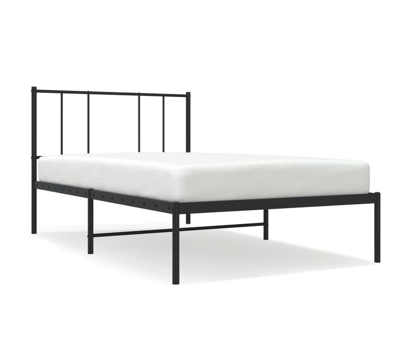 Cadre De Lit Métal Sans Matelas Avec Tête De Lit Noir 107x203cm