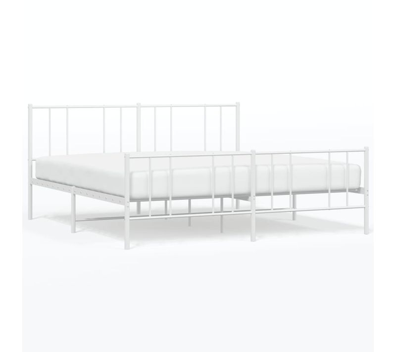 Cadre De Lit Métal Sans Matelas Et Pied De Lit Blanc 200x200 Cm