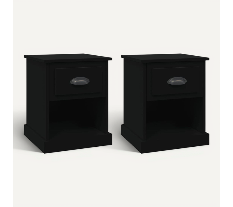 Tables De Chevet 2 Pièces Noir 39x39x47,5 Cm Bois Contreplaqué