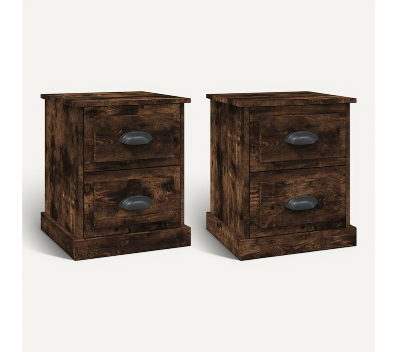 Tables De Chevet 2 Pièces Chêne Fumé 39x39x47,5 Cm Bois Contreplaqué