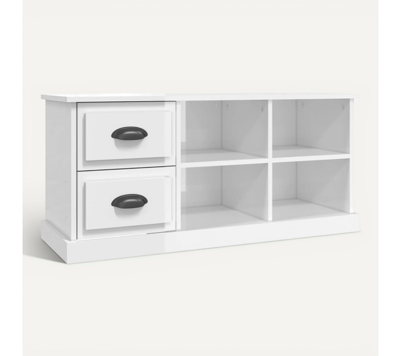 Meuble TV Blanc Brillant 102x35,5x47,5 Cm Bois Contreplaqué