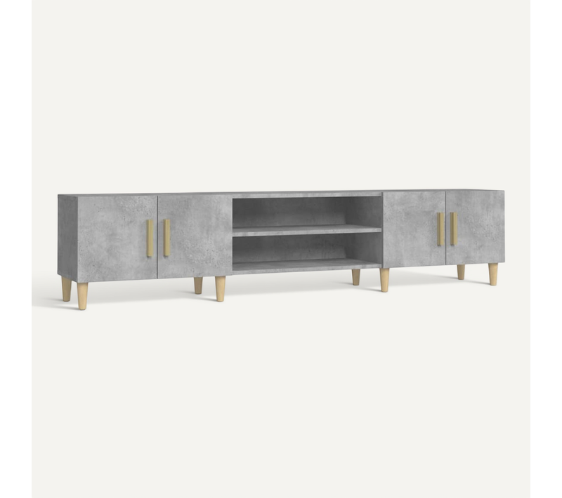 Meuble TV 180 X 31,5 X 40 Cm 4 Portes Gris Béton Bois Contreplaqué Unité Moderne