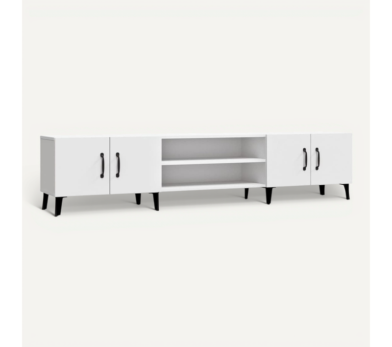 Meuble TV Blanc 180x31,5x40 Cm Bois Contreplaqué