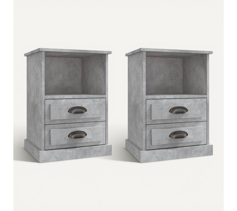 Tables De Chevet 2 Pièces Gris Béton 43x36x60 Cm